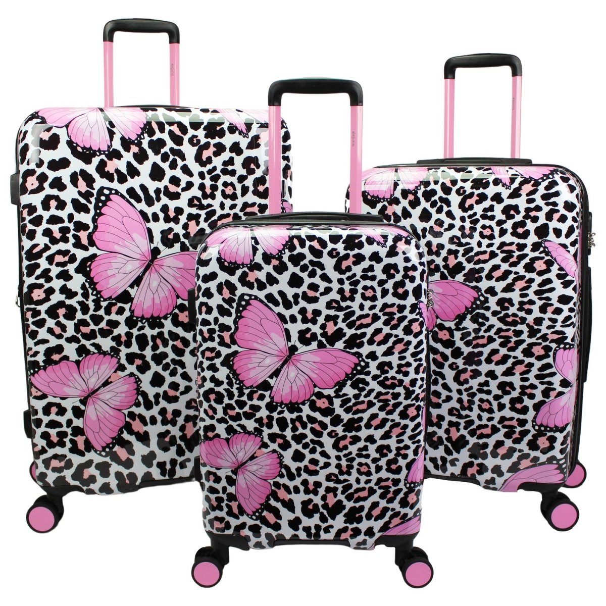 252307DJD-BUTTERFLY CHEETAH  Dejuno Butterfly Cheetah 3-Piece Expandable Spinner Luggage Set