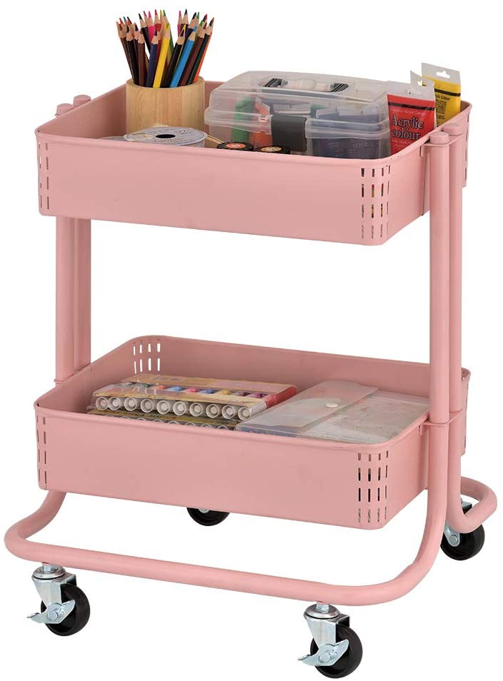 Picture of ECR4Kids ELR-3042-PK 2-Tier Metal Rolling Utility Cart - Pink