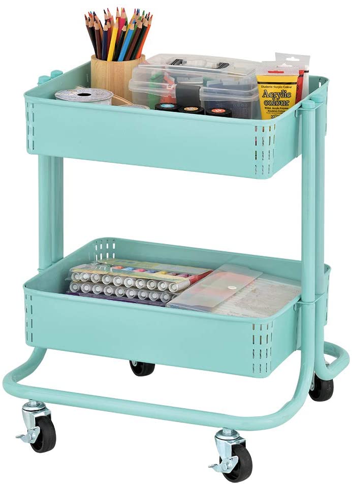 Picture of ECR4Kids ELR-3042-TE 2-Tier Metal Rolling Utility Cart - Teal