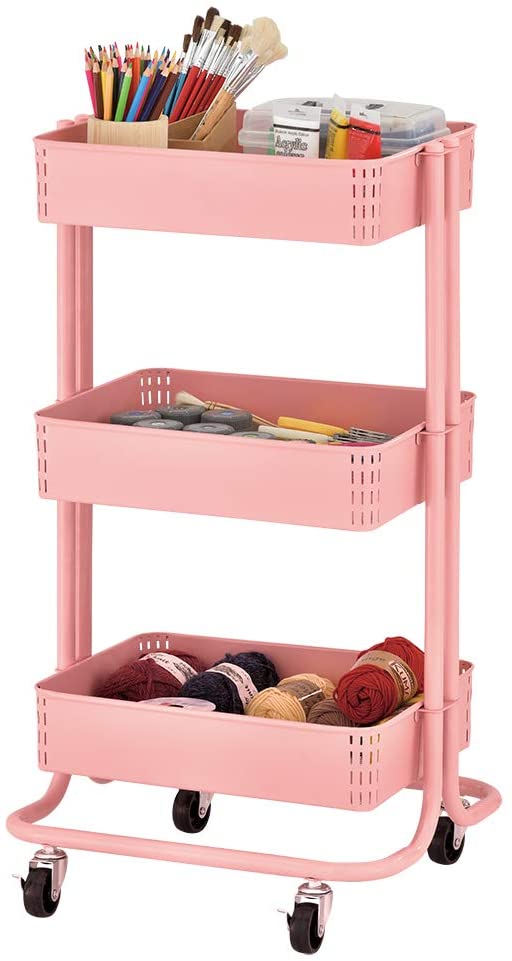 Picture of ECR4Kids ELR-3043-PK 3-Tier Metal Rolling Utility Cart - Pink
