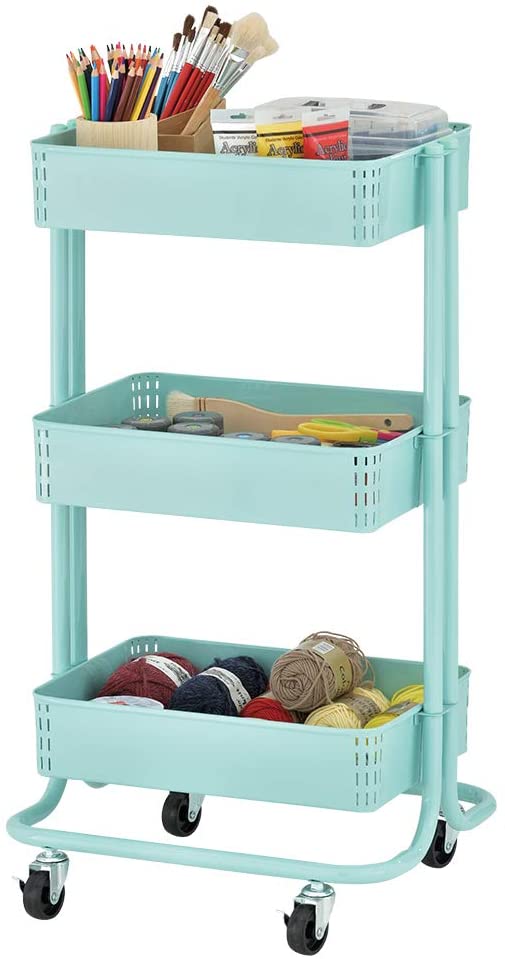 Picture of ECR4Kids ELR-3043-TE 3-Tier Metal Rolling Utility Cart - Teal