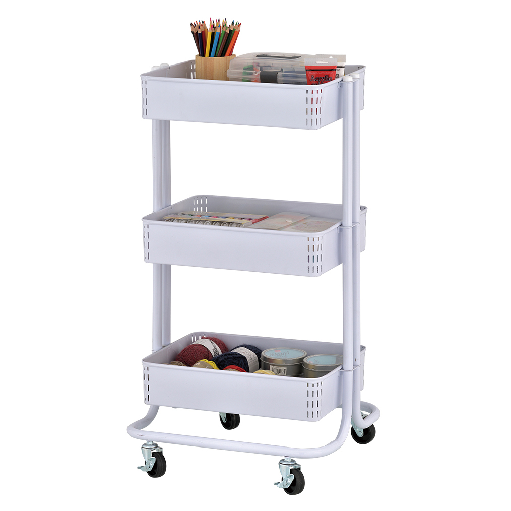 Picture of ECR4Kids ELR-3043-WH 3-Tier Metal Rolling Utility Cart - White