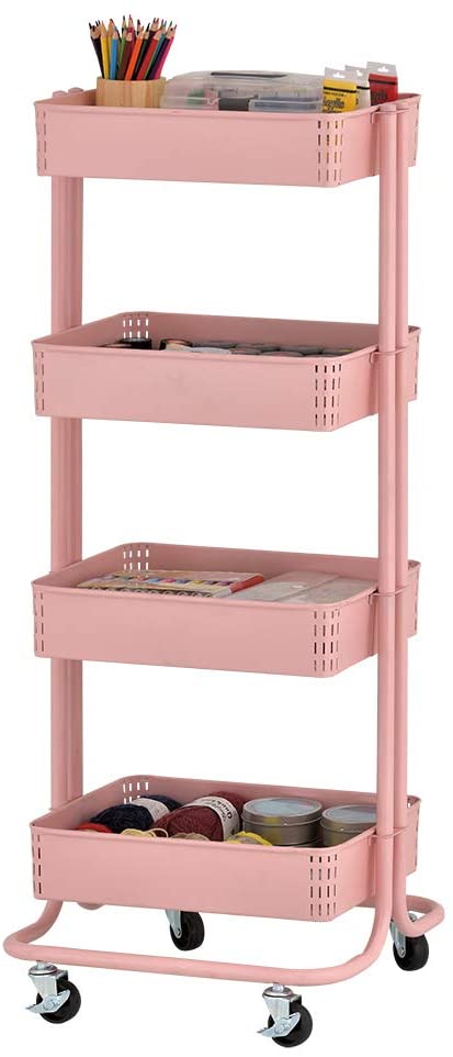Picture of ECR4Kids ELR-3044-PK 4-Tier Metal Rolling Utility Cart - Pink