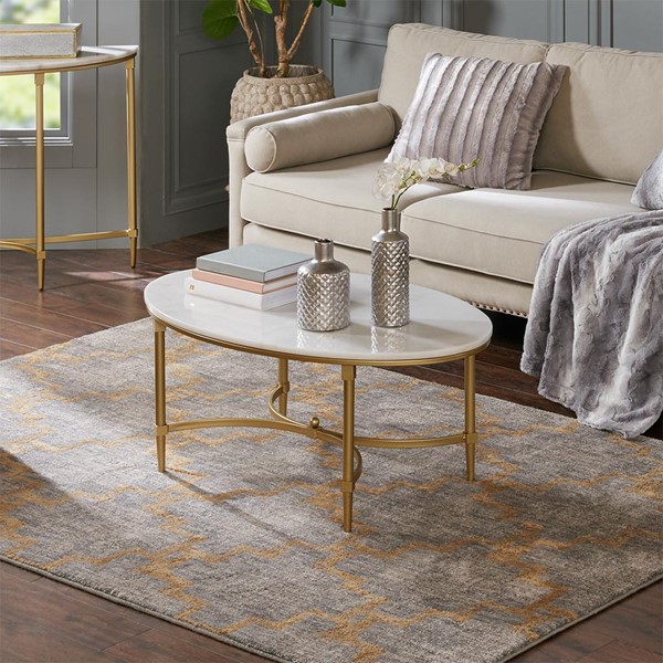Madison Park  Bordeaux Metal Coffee Table - White Marble - Elegant Design