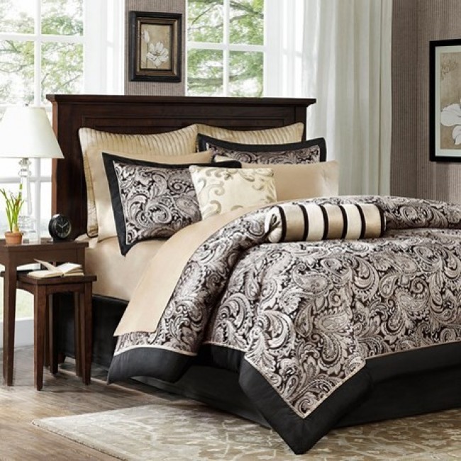 Aubrey 12 Piece Complete Bed Set, Black - Cal King