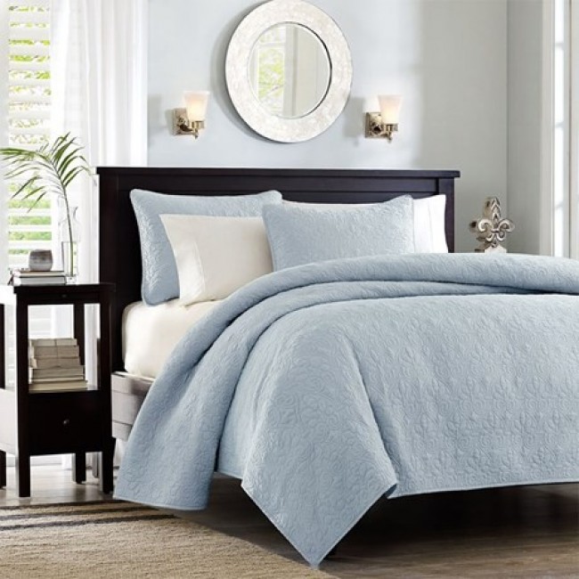 Quebec Coverlet Mini Set - Blue - King - Soft Brushed Fabric