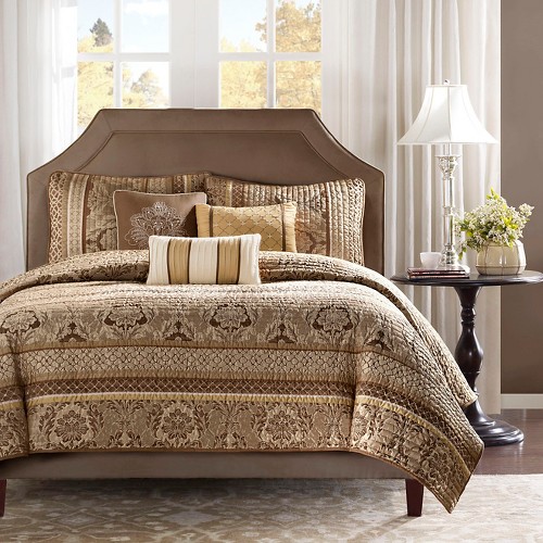 Jacquard Coverlet Set - Chocolate Brown - Queen - 6-Piece - Luxurious Design