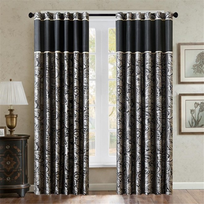 Aubrey Window Panel - Black - 84 in. - Elegant Jacquard Design