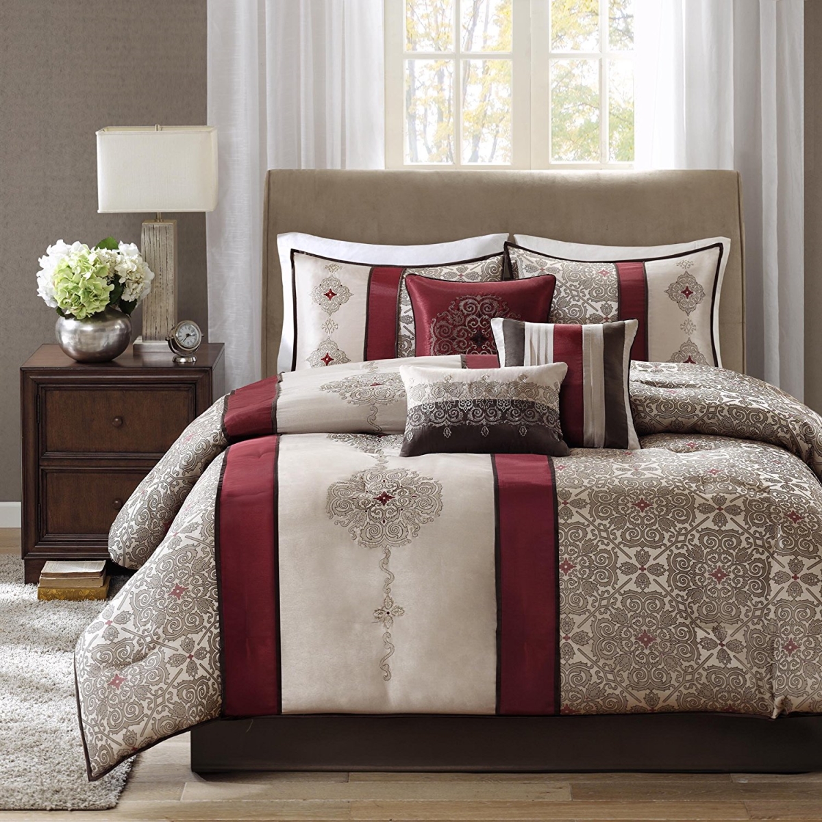 Donovan 7 Piece Comforter Set - Red - Queen
