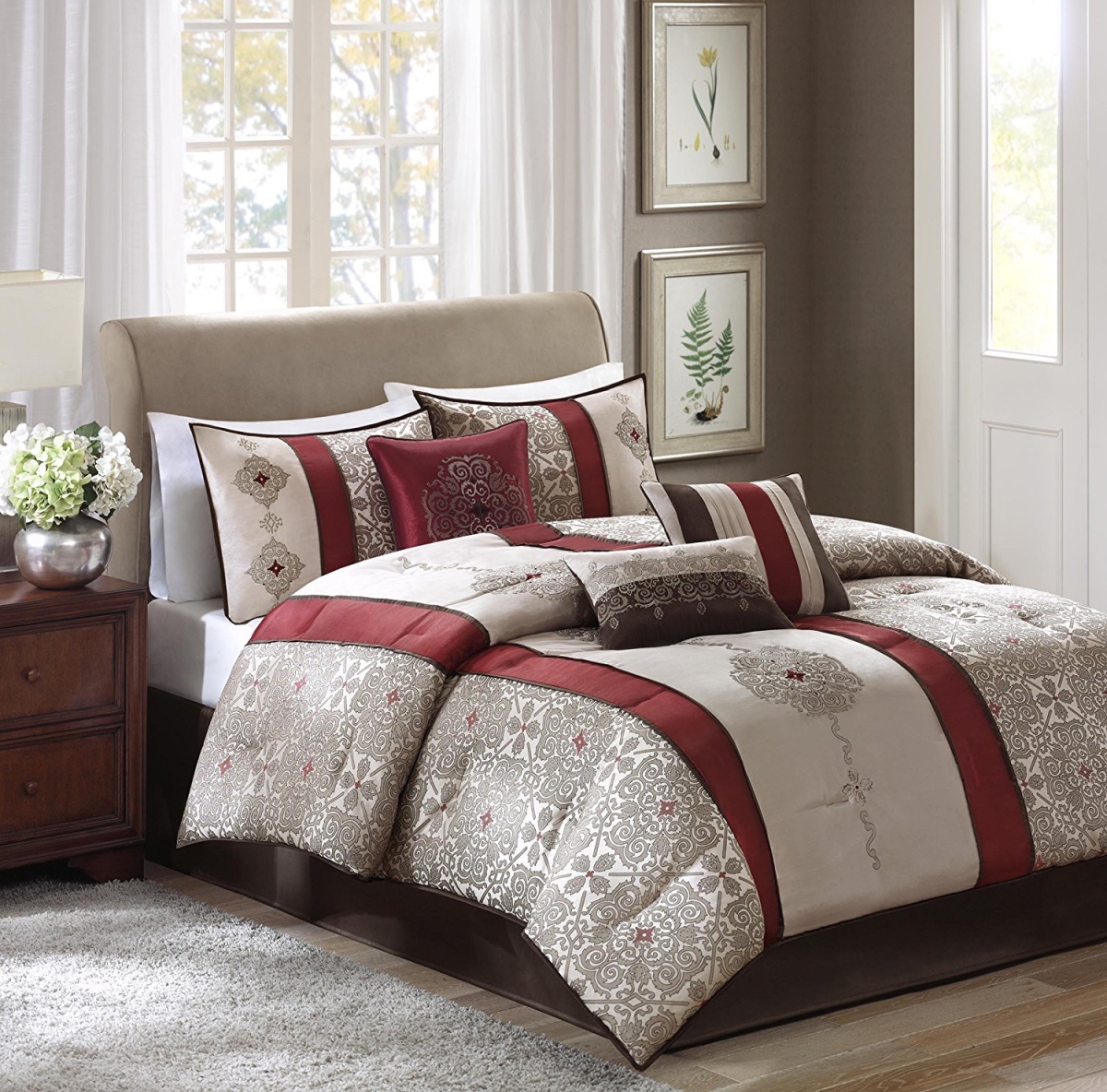 Donovan 7 Piece Comforter Set - California King, Red