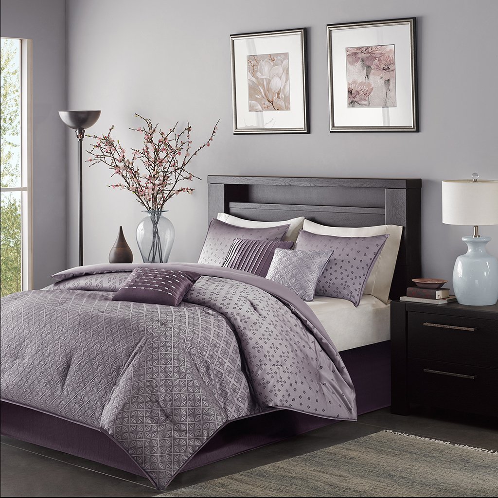 Biloxi 7 Piece Comforter Set, Purple - King