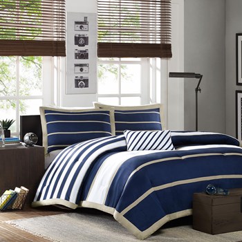 Pipeline Duvet Cover Set - Navy - Full & Queen - Ultra-Soft Microfiber