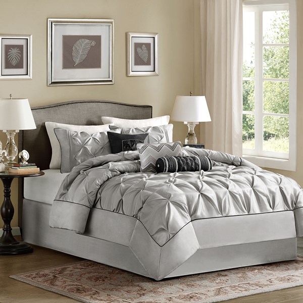 Laurel 7-Piece Grey Comforter Set - Queen - Elegant Tufted Design