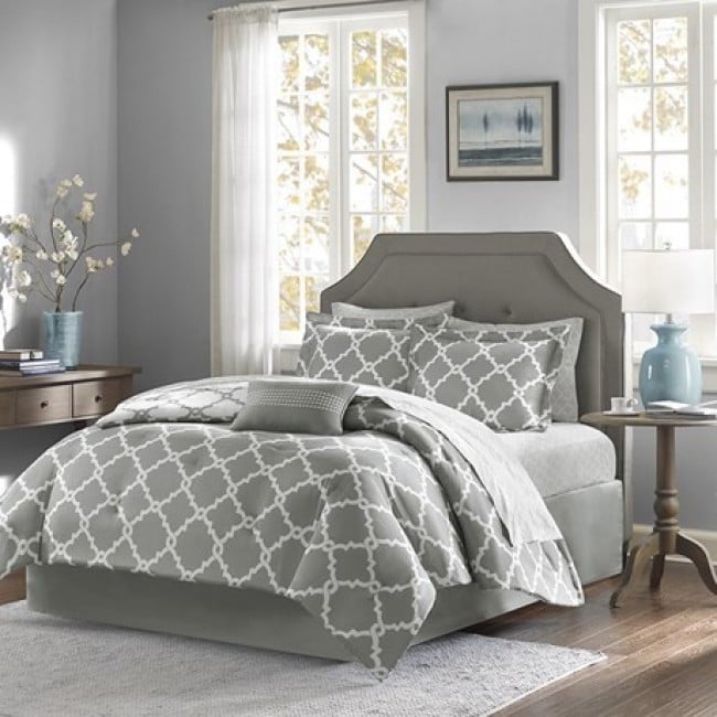 Madison Park MPE10-085 Essentials Merritt Complete Bed And Sheet Set Full - Grey -  Madison Park Essentials