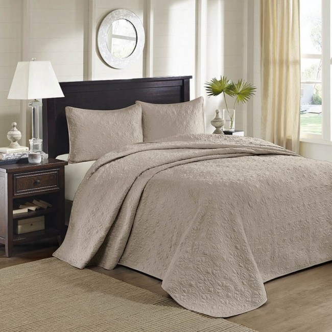 100 Percent Polyester Microfiber Bedspread Set, Khaki - Queen