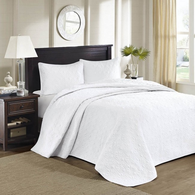 100 Percent Polyester Microfiber Bedspread Set, White - King
