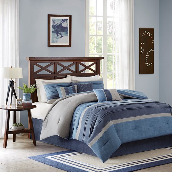 7 Pieces Collins Comforter Set - Navy - Queen