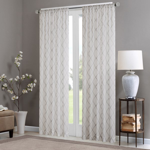 Irina Diamond Sheer Window Curtain, White & Grey, 84 in. Panel