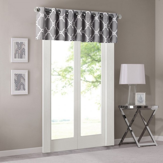 Picture of Madison Park MP41-2020 Fretwork Print Valance&#44; Grey