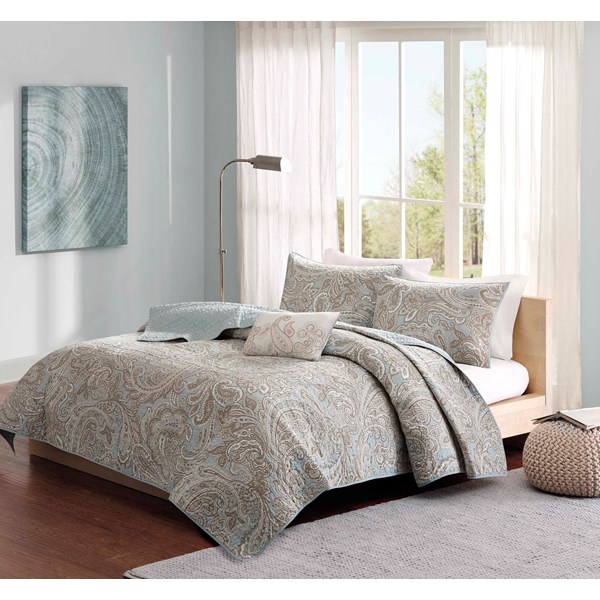 Madison Park  Ronan 4 Piece Blue Coverlet Set, King&California King