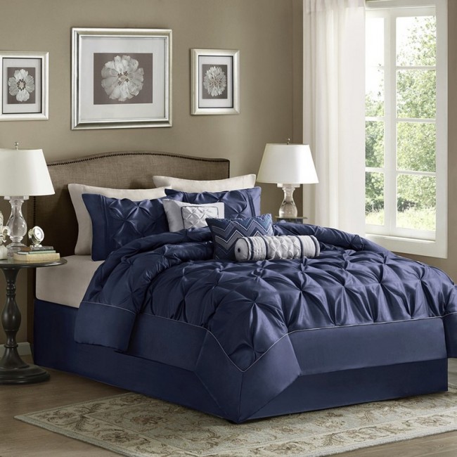 Laurel 7-Piece Comforter Set - Navy - King - Tufted Design
