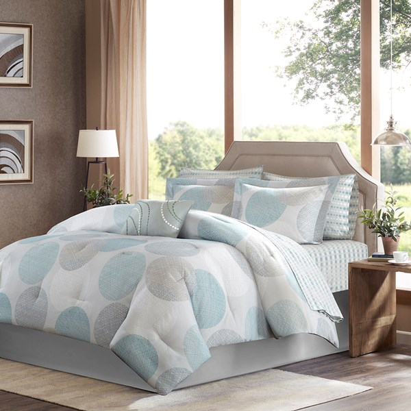 Madison Park  Knowles 7-Piece Twin Comforter Set - Aqua - Soft Microfiber