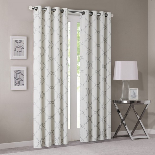 Saratoga Fretwork Print Window Curtain - Ivory - 95 in. - Single Panel - Modern Design