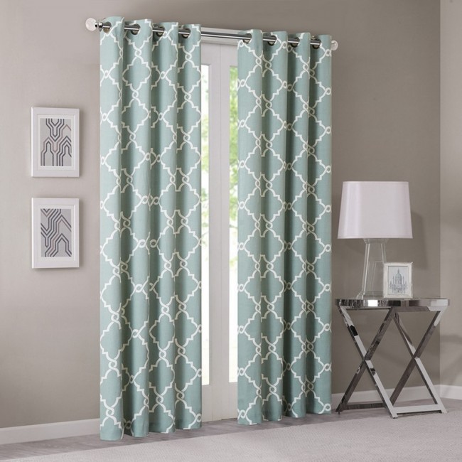 Saratoga Fretwork Print Window Curtain - Seafoam, 95 in.