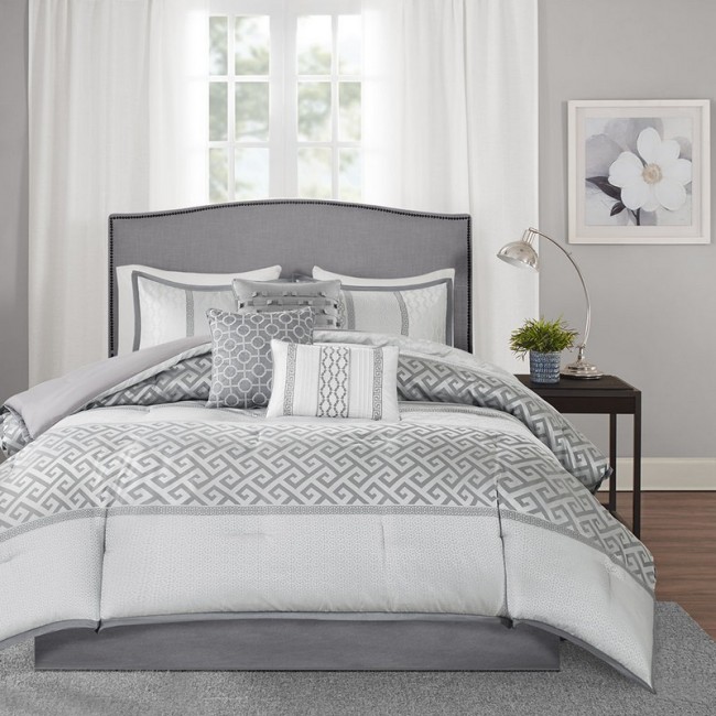 Bennett 7-Piece Queen Comforter Set - Grey - Geometric Design