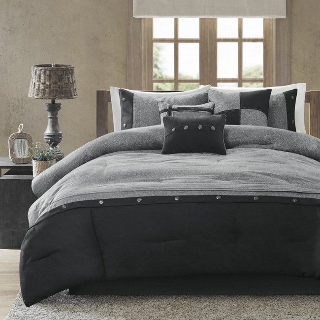 Boone 7 Piece Comforter Set - Grey - King