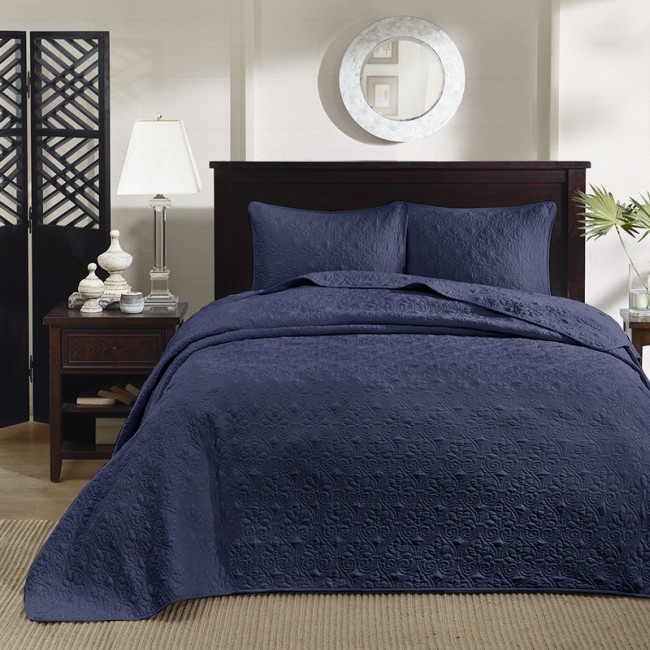 Quebec 3 Piece Bedspread Set, Navy - Queen