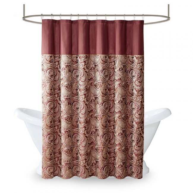 Aubrey Polyester Jacquard Shower Curtain, Burgundy - 72 x 72 in.