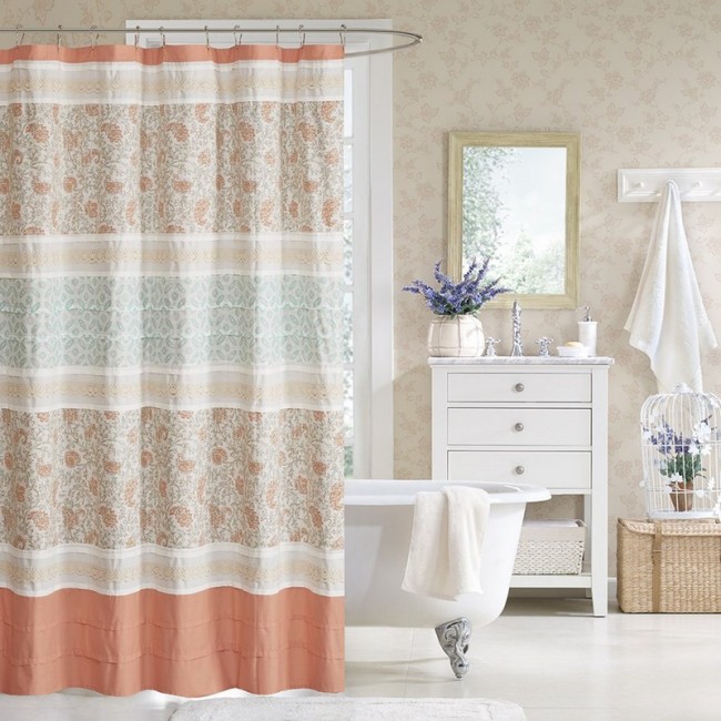 Dawn Cotton Shower Curtain, Coral - 72 x 72 in.