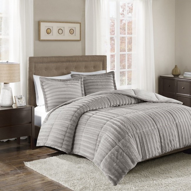 Duke Faux Fur Comforter Mini Set, Full & Queen - Grey