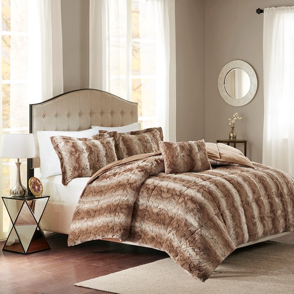Zuri Faux Fur Comforter Set - King - Tan