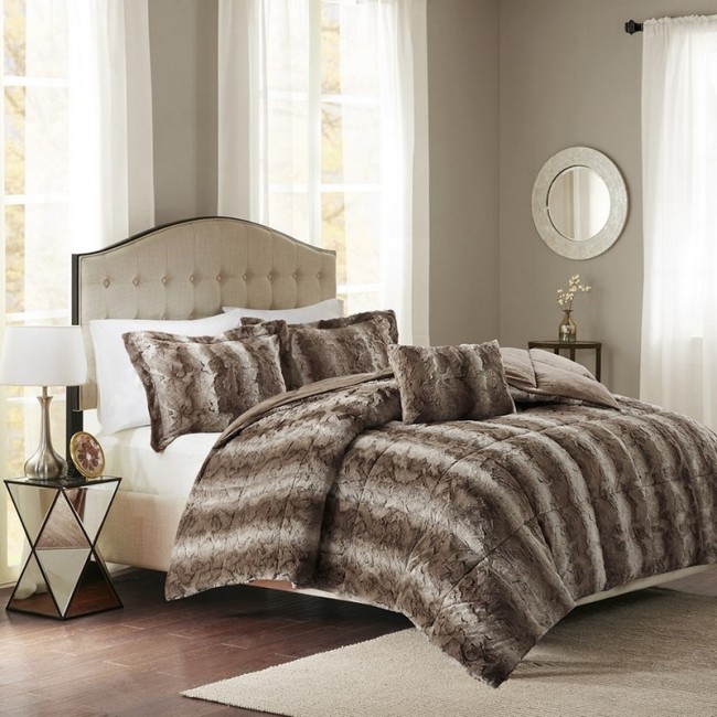 Zuri Faux Fur Comforter Set, King Chocolate