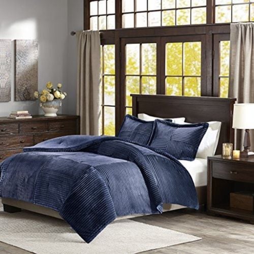 Parker Corduroy Plush Comforter Mini Set, Navy - Full & Queen