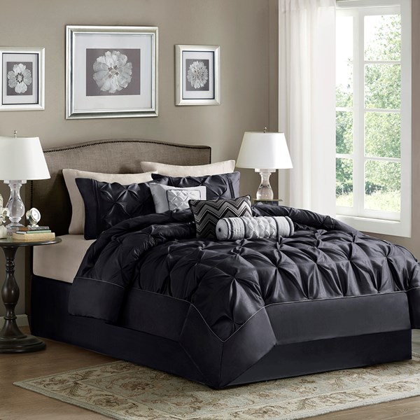 Laurel 7 Piece Comforter Set, Queen - Black