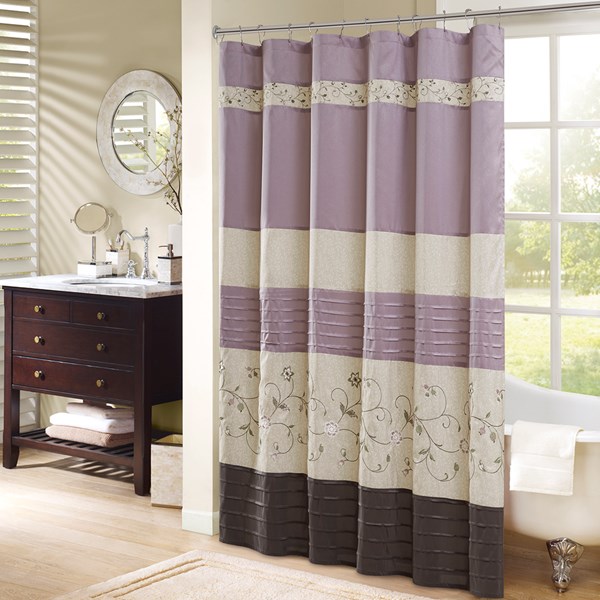 Serene Embroidered Shower Curtain - Purple