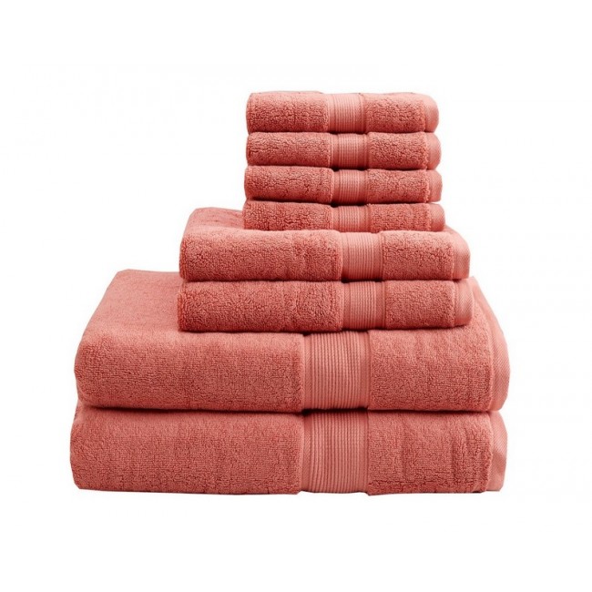 Madison Park  800GSM Cotton Towel Set - Coral - 8 Pieces - Spa-Like Quality