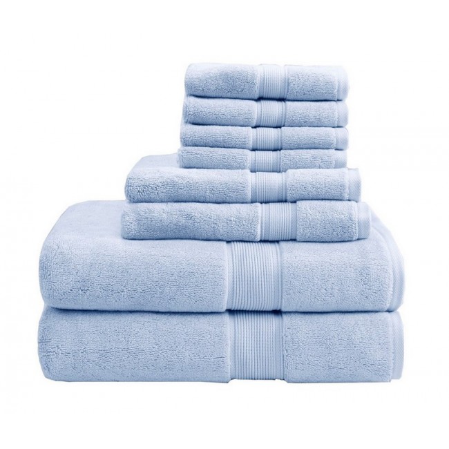 Madison Park  800GSM Cotton Towel Set - Light Blue - 8 Pieces - Spa-Like Quality