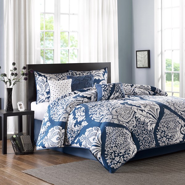 Vienna 7-Piece Comforter Set - Indigo - California King - Elegant Design
