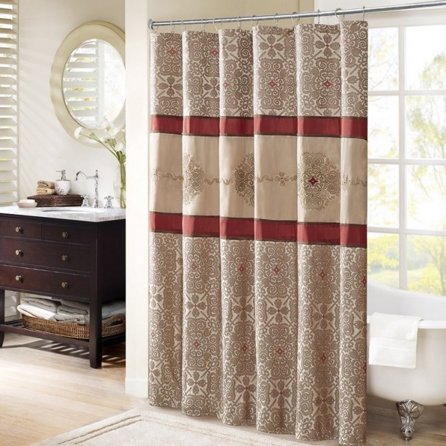 Donovan Embroidered Shower Curtain - Red - 72x72in.