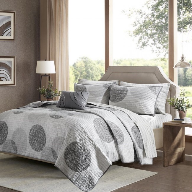 Madison Park  8 Pieces Grey Knowles Complete Coverlet Set, Queen