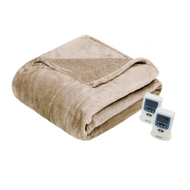 Heated Microlight to Berber Blanket, Tan - Full