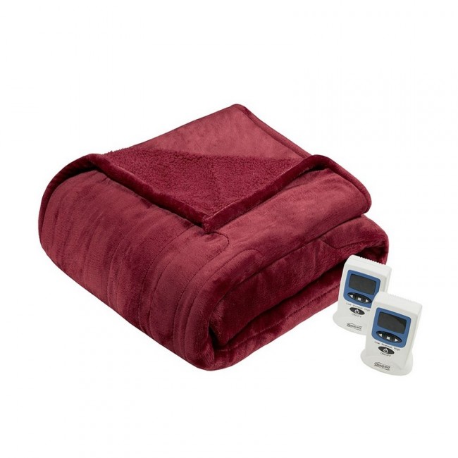 Heated Microlight to Berber Blanket Red - Queen