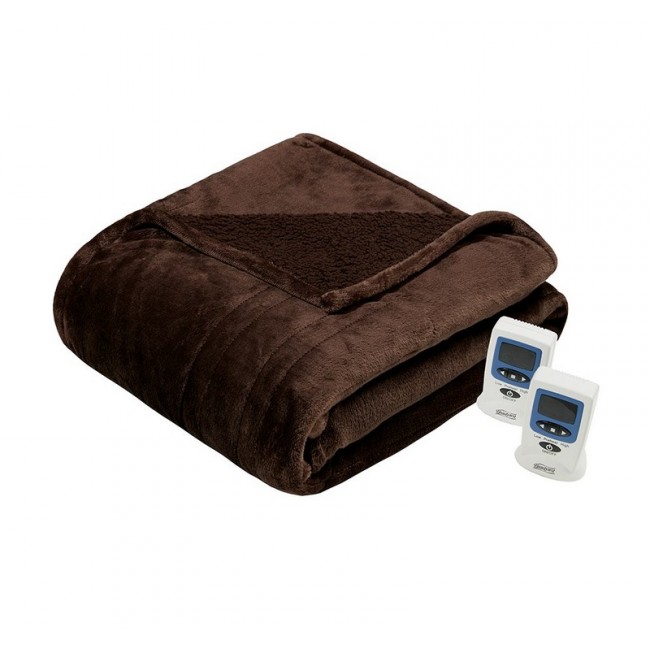 Heated Microlight to Berber Blanket, Chocolate - King