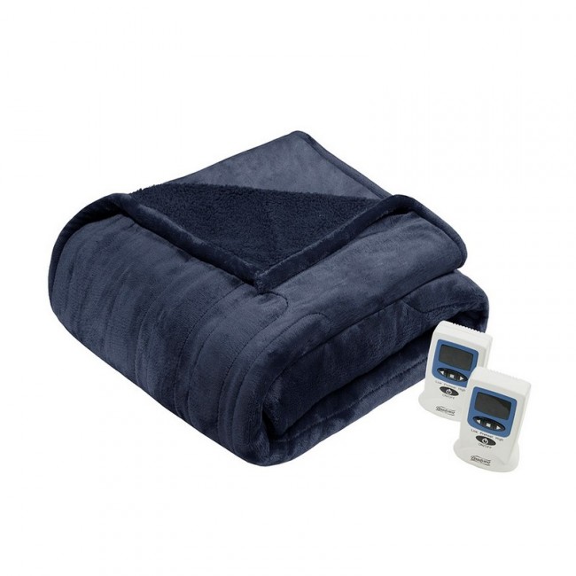Heated Microlight to Berber Blanket, Indigo - King