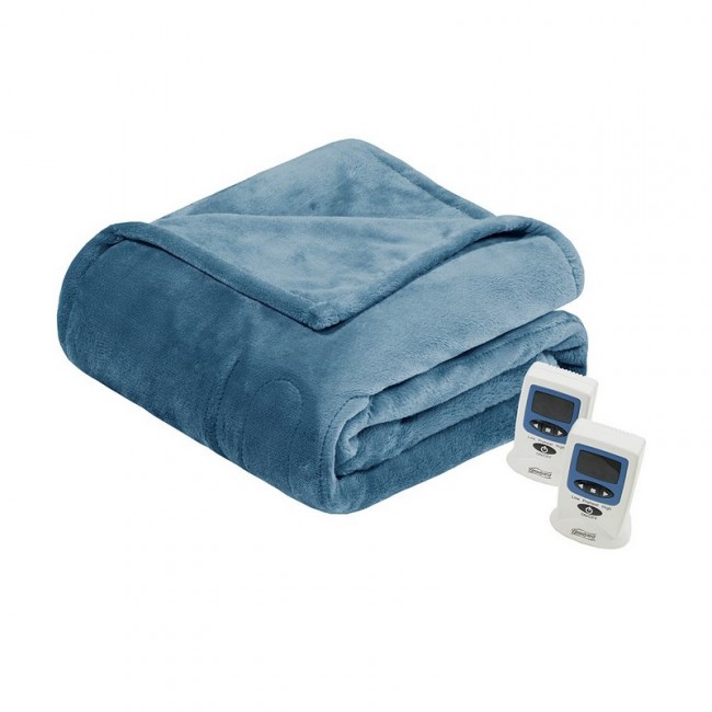 Heated Plush Blanket, Sapphire Blue - Full