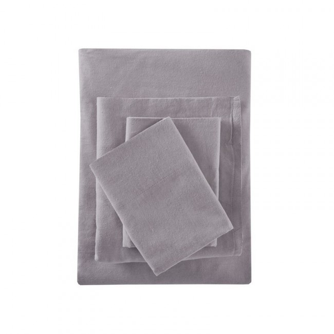 Cozy Flannel Sheet Set - Grey - Twin Size - Soft Touch